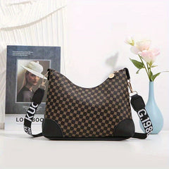 Geometric Pattern Shoulder Bag Zipper Crossbody Portable Storage