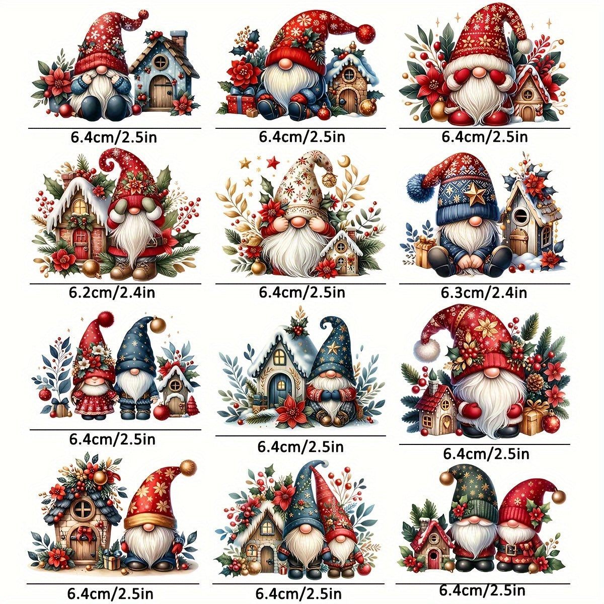 12pcs Santa Dwarf Waterproof Stickers for Mugs Glassware Laptop