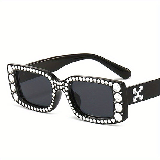 Rhinestone Sunglasses Rectangle Frame Casual Eyewear UV400