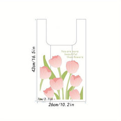 100pcs Tulip Print Shopping Bags for Stores & Bakeries