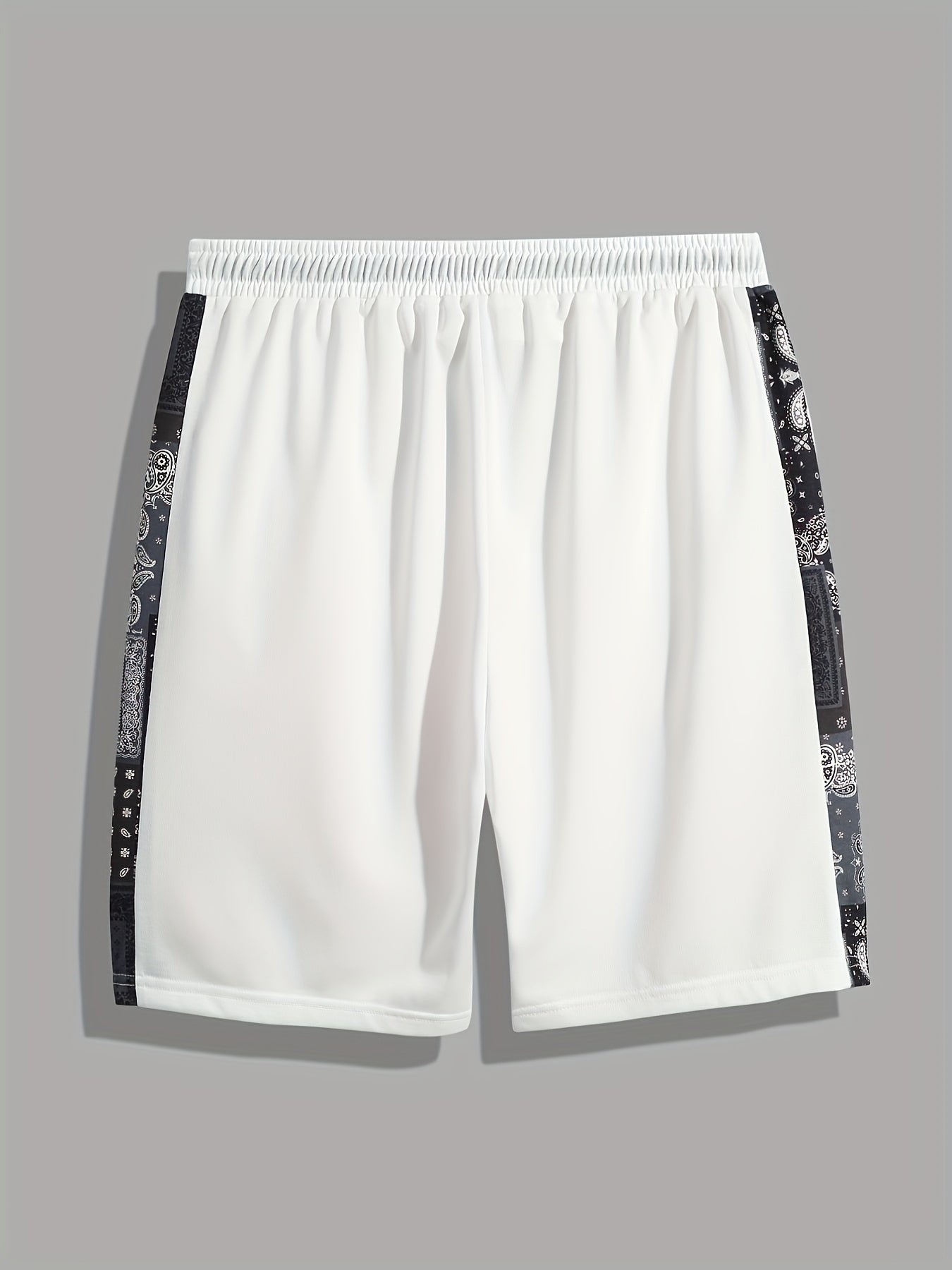 Men's Paisley Stripe Shorts Casual Solid Elastic Drawstring Shorts