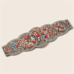 Bohemian Turquoise Beads Wide Belt Palm Pattern Belts Vintage Irregular Edge