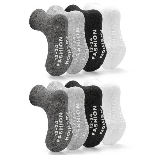 8 Pairs Baby Non Slip Toddler Socks Solid Crew Socks Boys Girls