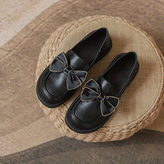 Women's Chunky Heel Loafers with Bowknot Detail