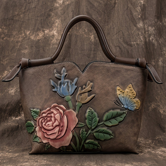 Vintage Leather Handbag Large Capacity Shoulder & Crossbody Tote
