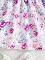 Girls Purple Flowers Print Long Sleeve Casual Dress