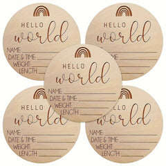 Hello World Wooden Birth Announcement Sign for Baby Milestones