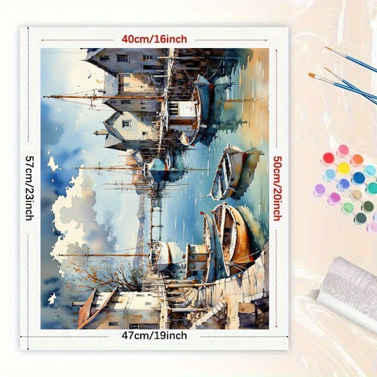 Seaside Harbor Paint by Numbers Kit for Adults - Coastal Boats