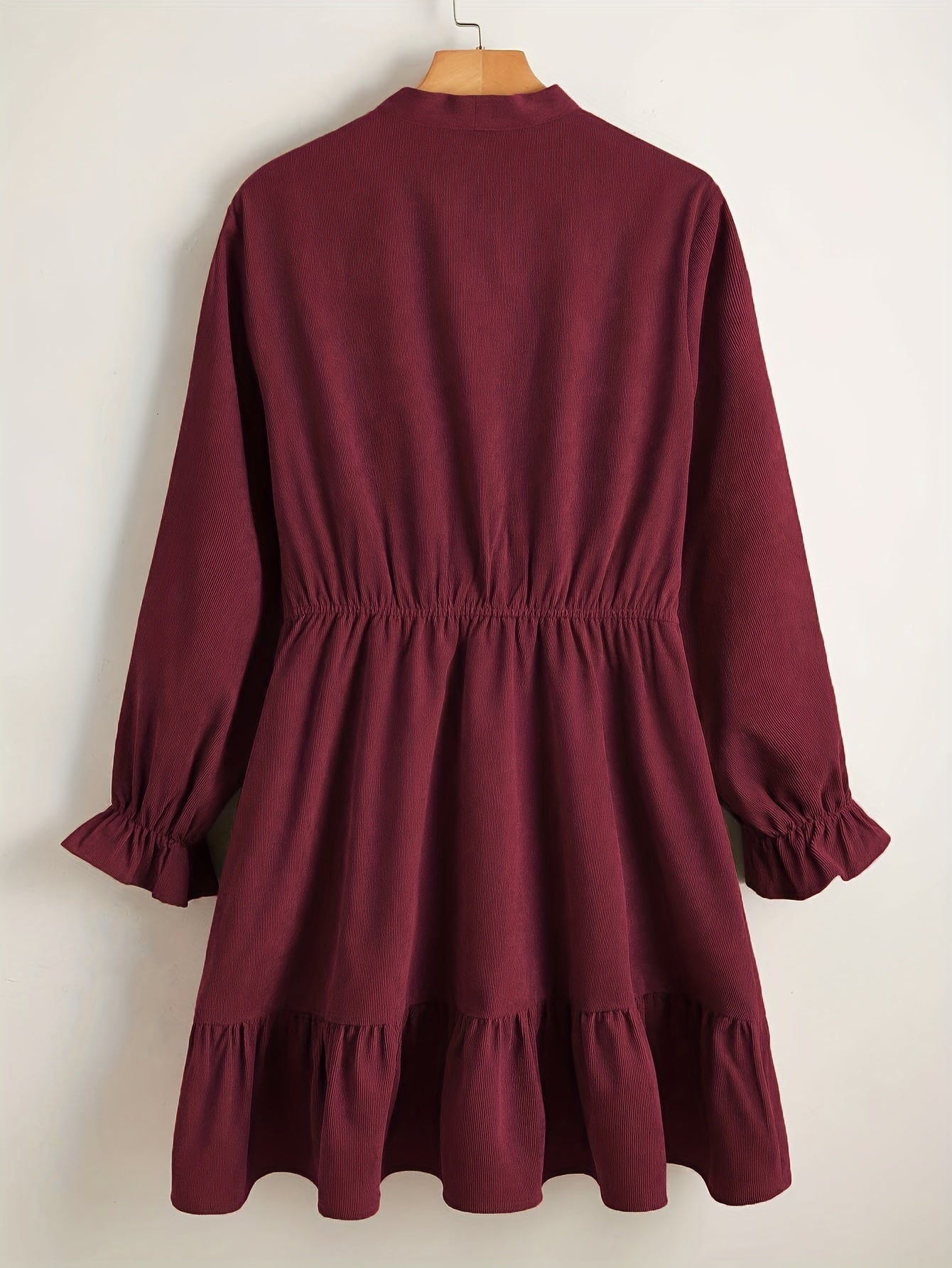  Solid Corduroy Flounce Button Up A line Mini Dress
