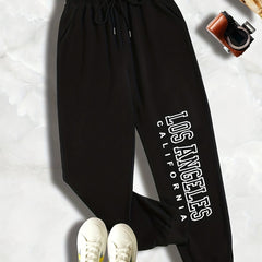  Letter Print Drawstring Sweatpants Women's Plus Slight Stretch