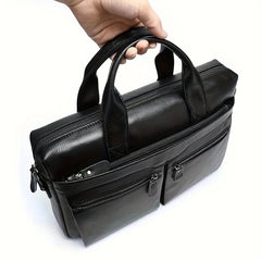 Waterproof Leather Men's Briefcase Adjustable Strap