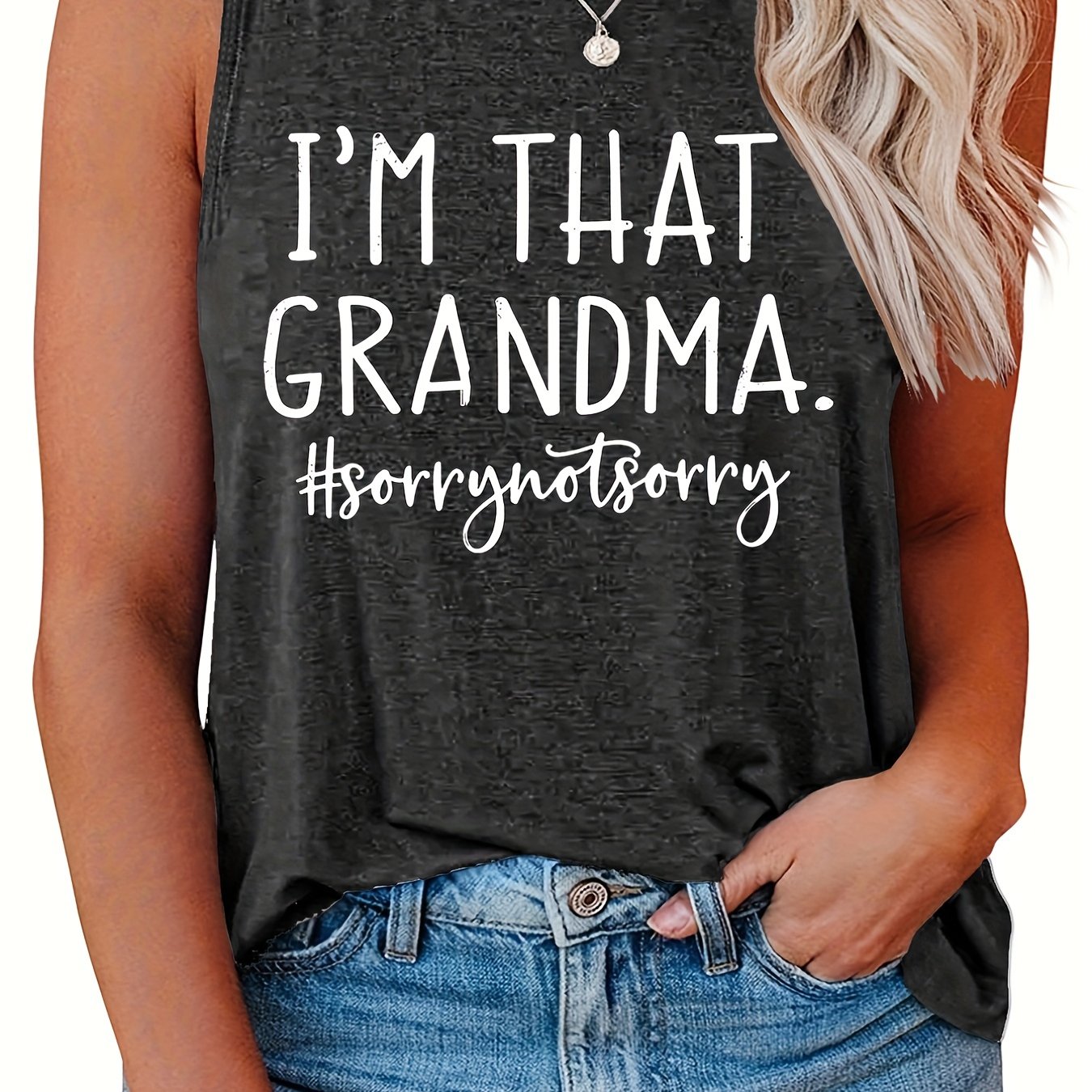  Casual Family Tank Top Women's Plus Slogan Print Round Neck
