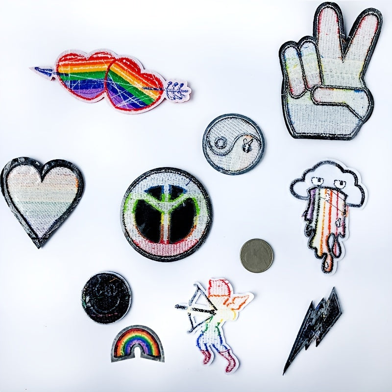 10pcs LGBT Rainbow Patch Embroidery Fabric Stickers Gay Lesbian Bisexual Transge