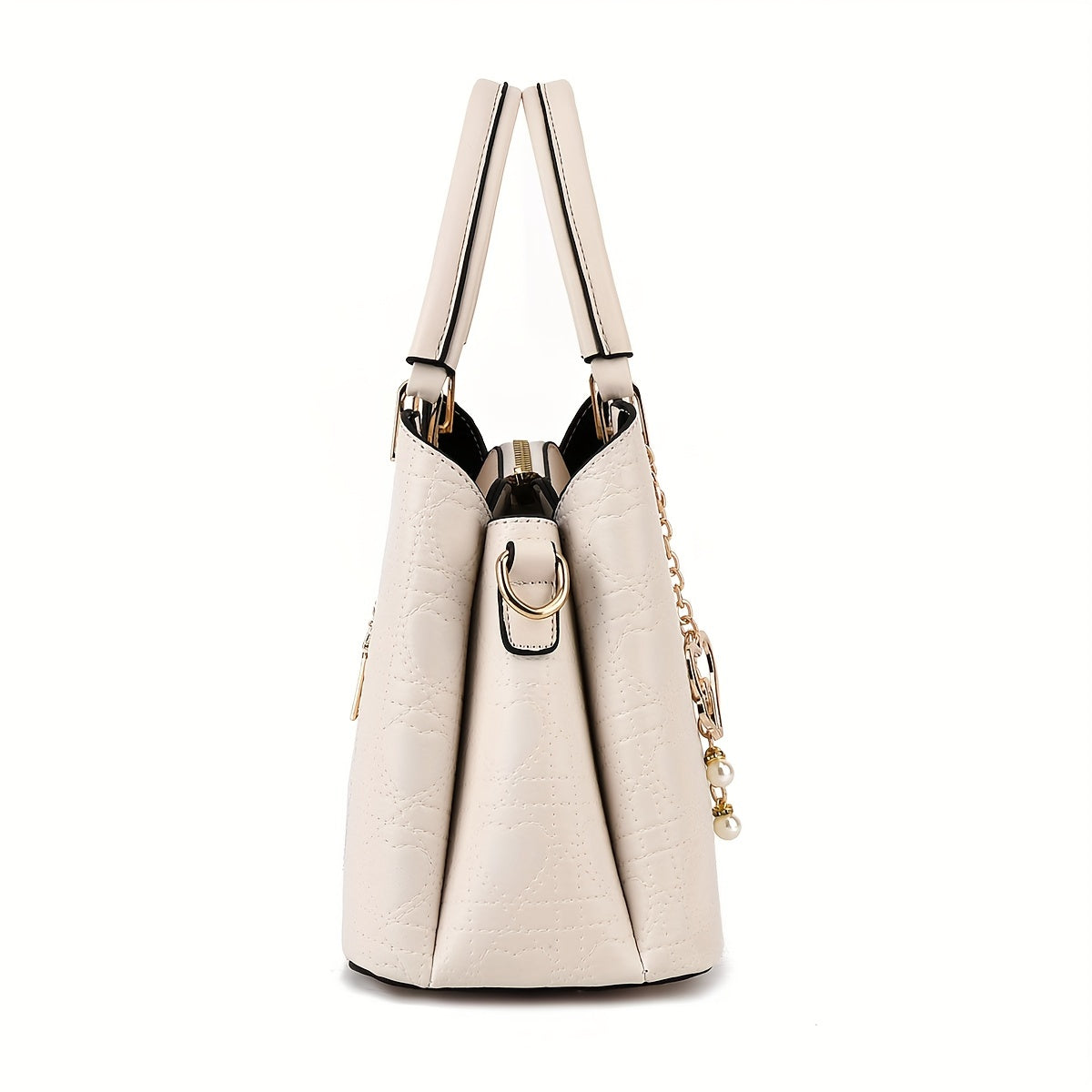 Heart Pattern PU Handbag with Zip Closure for Daily Commute