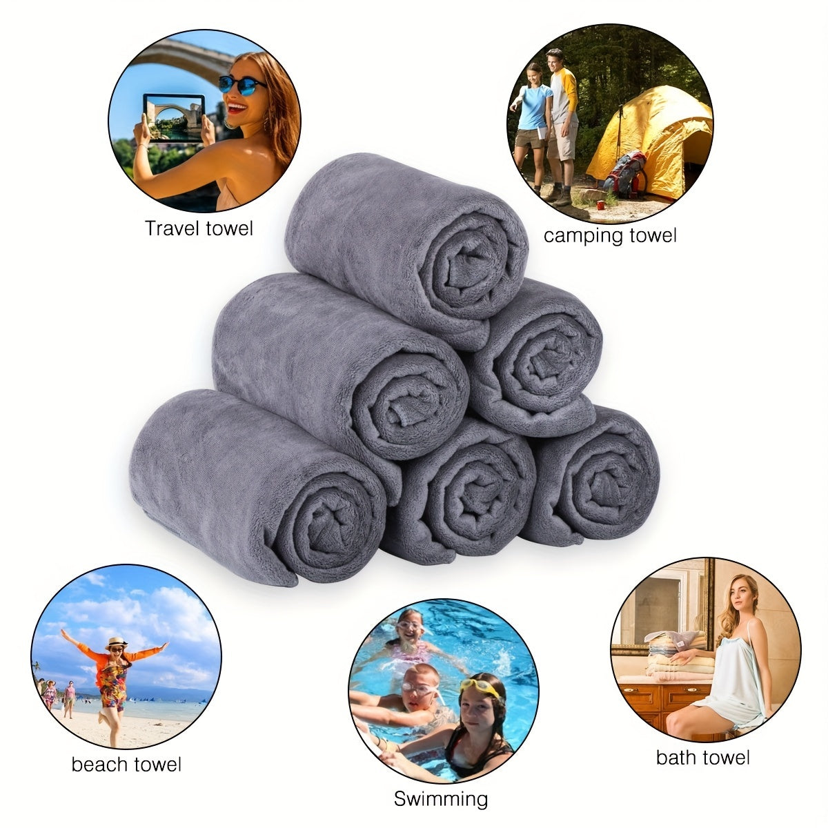 6pcs Microfiber Bath Towel Sets 69 X 175 01cm Grey