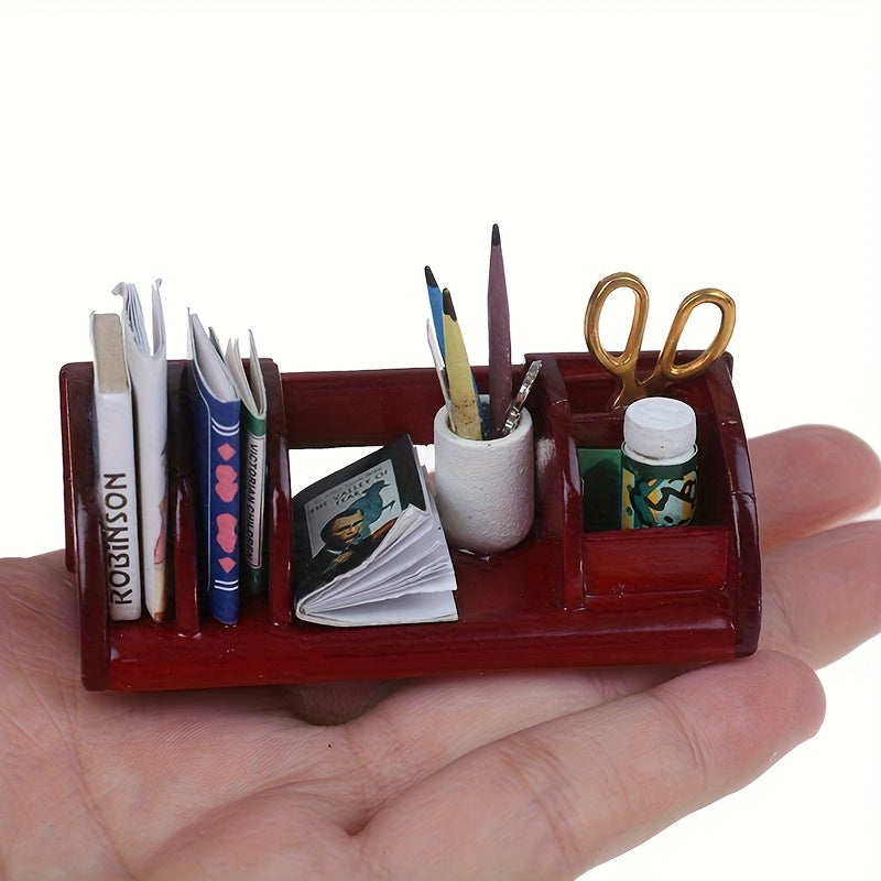 Dollhouse Wooden Bookshelf Model w/ Stationery Books