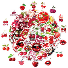 50pcs Cherry Stickers Waterproof Vinyl Decals Cartoon Cats Lips & Cherry Bomb