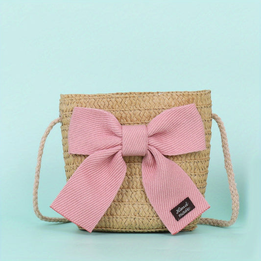 Children Straw Woven Handbags Small Purse Wallet Mini Shoulder Bags