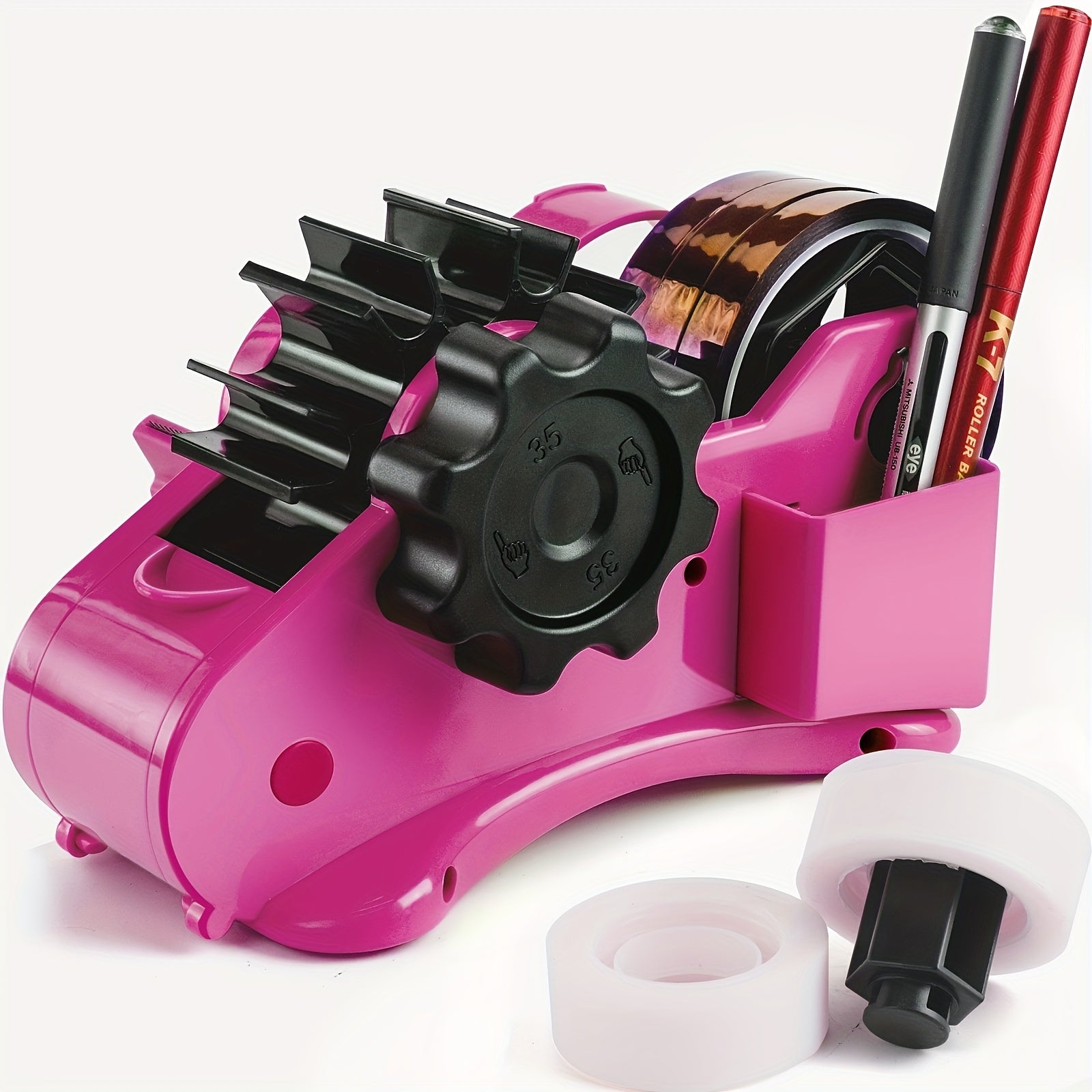 Pink Heat Tape Dispenser with Pen Slot and 1 & 3 Dual Roll Cores