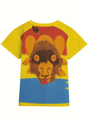 Breathable 3D Lion Print Short Sleeve T-shirt Girls Spring Summer Gift