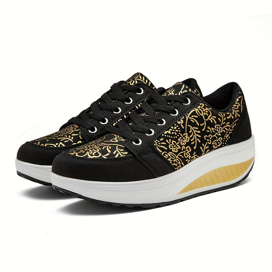 Women's Lace up Wedge Sneakers Lightweight Casual Running Shoes