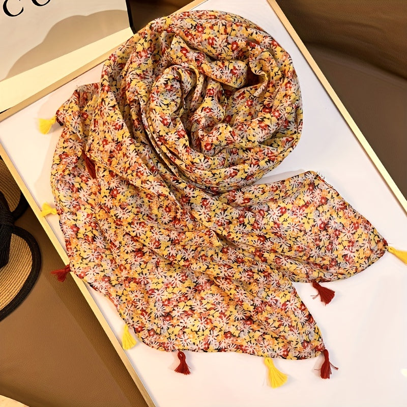 Floral Fringe Trim Scarf Shawl Casual Head Wrap Beach Gift
