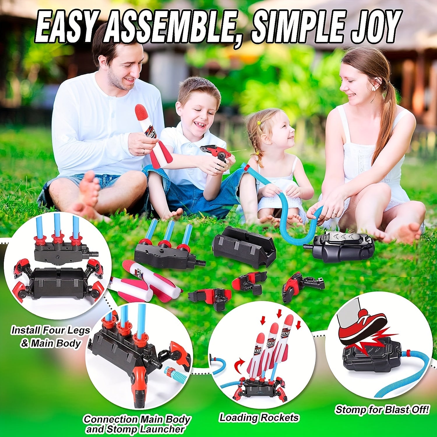 Toy Rocket Launcher For Kids 3 Continuous Shots Launcher Jump Rocket Launcher