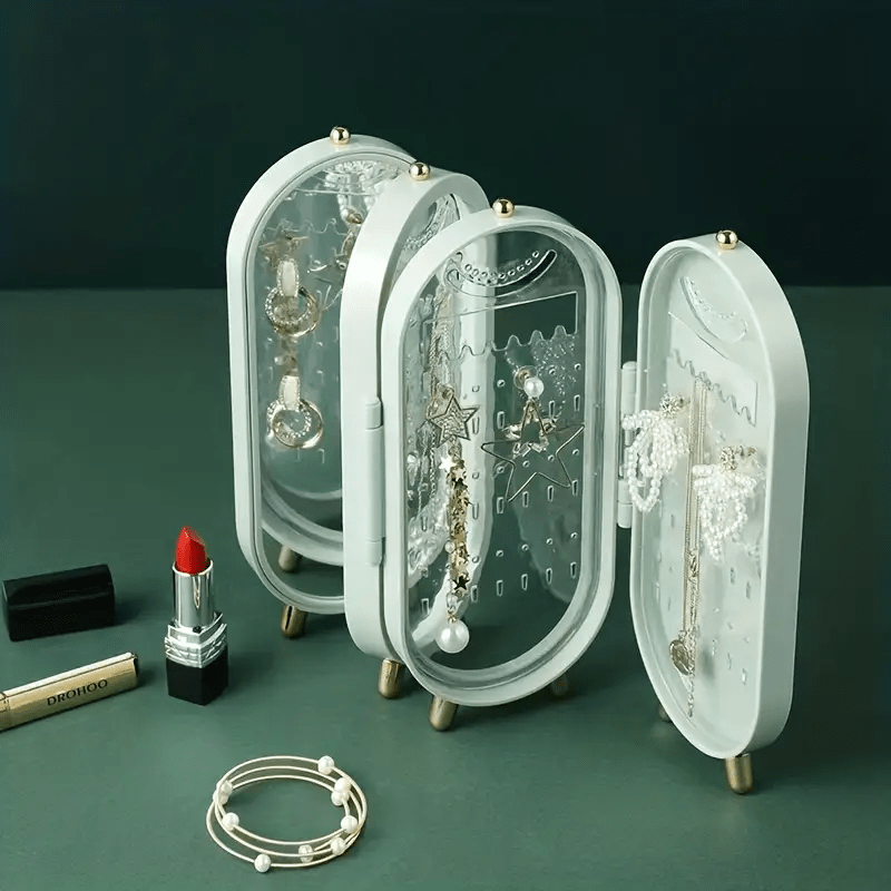 Foldable Jewelry Boxes For Women - Earring Organizer With 4 Row Display Rack