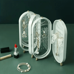 Foldable Jewelry Boxes For Women - Earring Organizer With 4 Row Display Rack