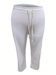  Ribbed Drawstring Straight Leg Trousers