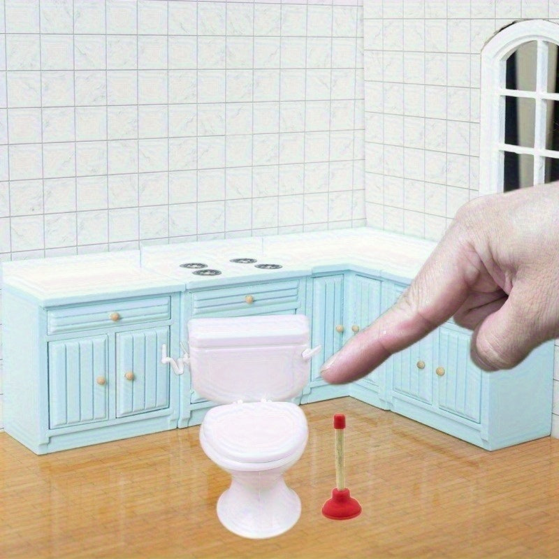 Dollhouse Toilet and Plunger Model Set Small Decor