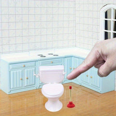 Dollhouse Toilet and Plunger Model Set Small Decor