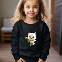 Cute Cat Print Girls Pullover Sweatshirt for Fall Winter