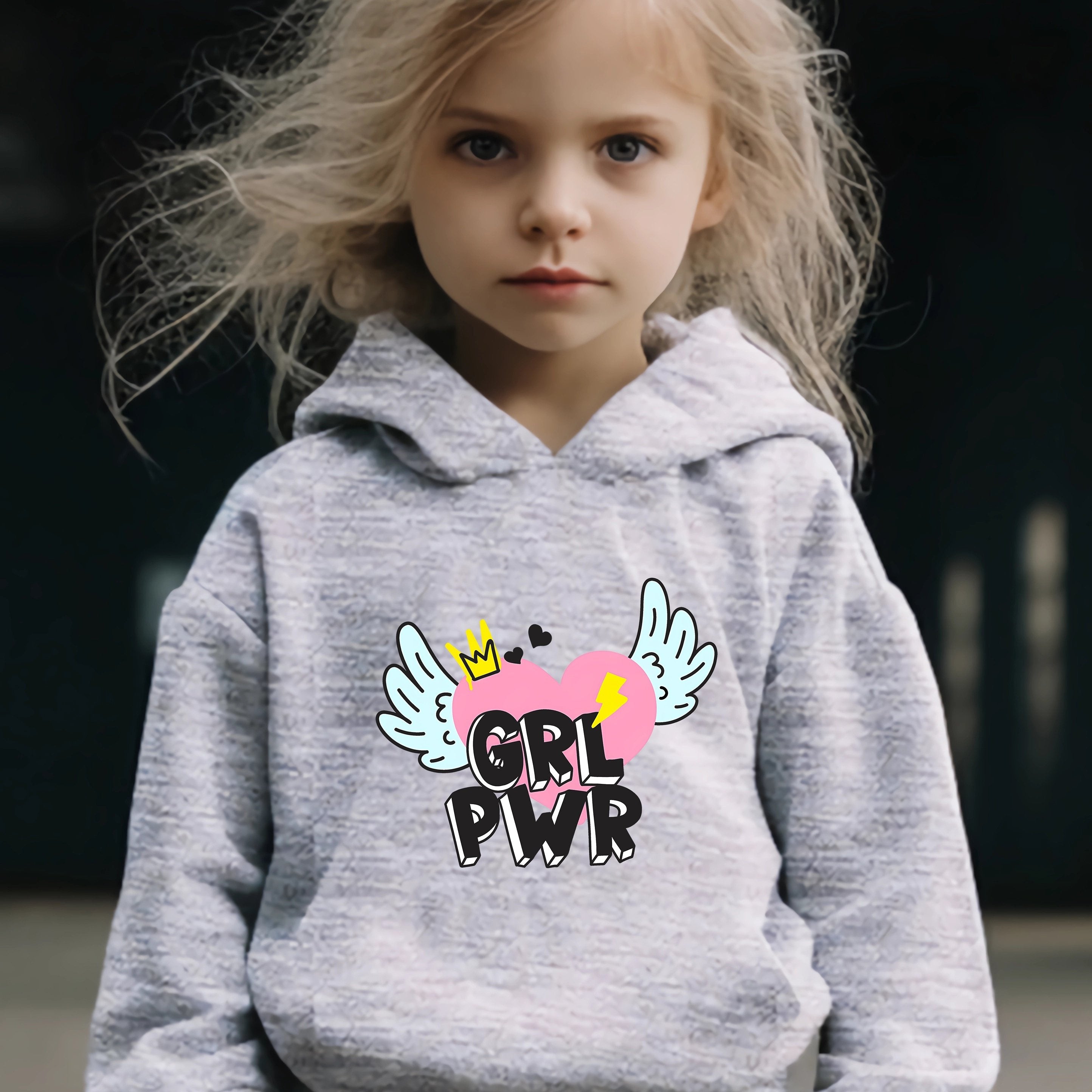 Hearts Wings Pattern Hooded Sweatshirt Girls Hoodies & Sweatpants