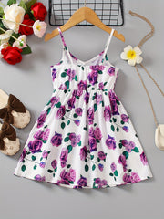 Girls Rose Print High Waist Cami Dress for Summer