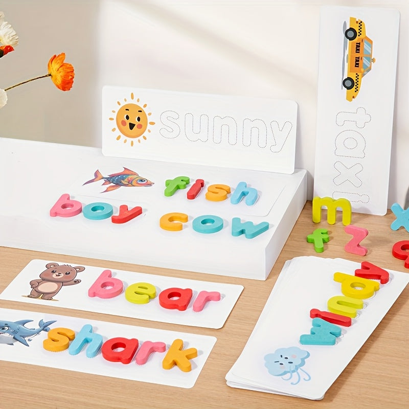 Wooden Educational Toy for Kids Word Recognition & Spelling Memory Matching Game