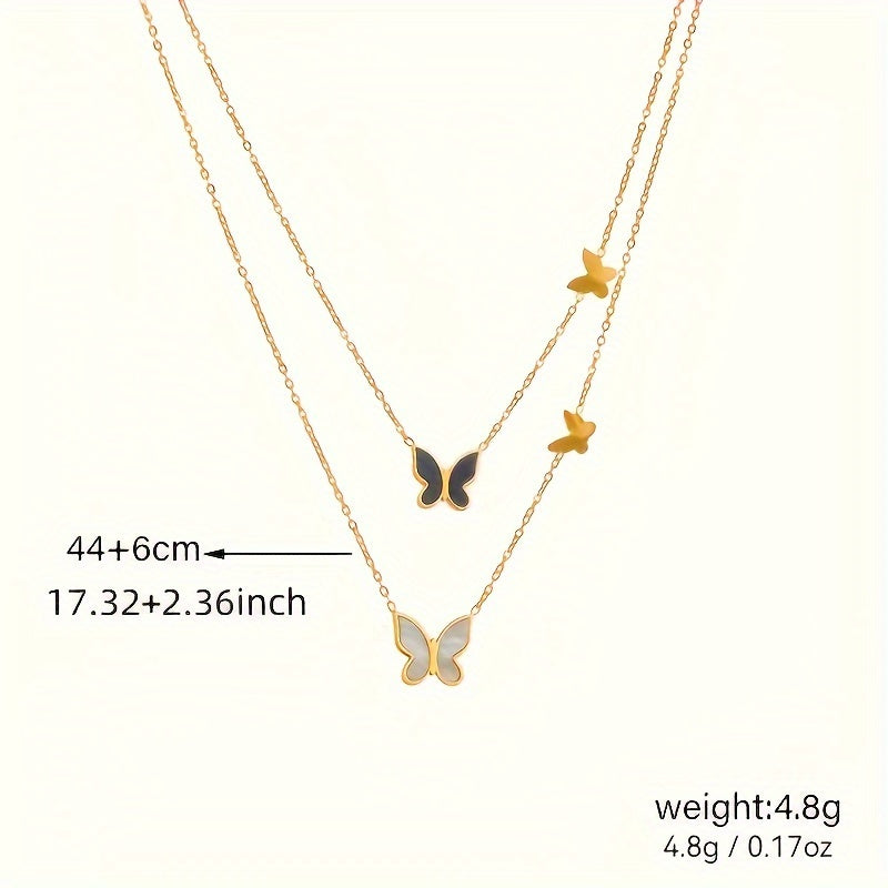 Women's Stainless Steel Layer and Butterfly Pendant Necklace Gift