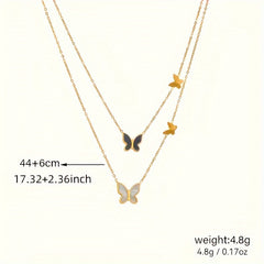 Women's Stainless Steel Layer and Butterfly Pendant Necklace Gift