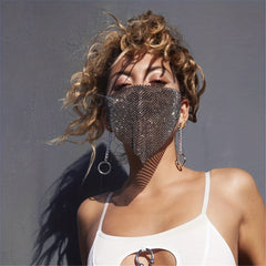 Rhinestone Mesh Mask Chain - Ball Party Nightclub Necklace