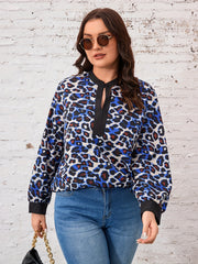  Leopard Print Lantern Sleeve Top
