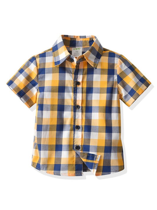 Plaid Lapel Shirt Boys Summer Casual Top
