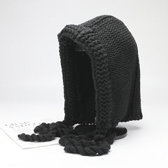 Women's Winter Hat Knitted Braided Hoodie, Valentine's Day Gift