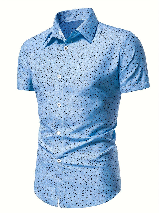 Star Pattern Short Sleeve Dress Shirt Men s Semi Formal Lapel Button Up Shirt