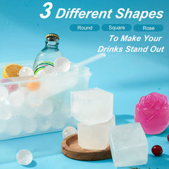 Ice Cube Mold Freezer Ice Tray W/ Scoop & Straw, Easy Release, Ice Box