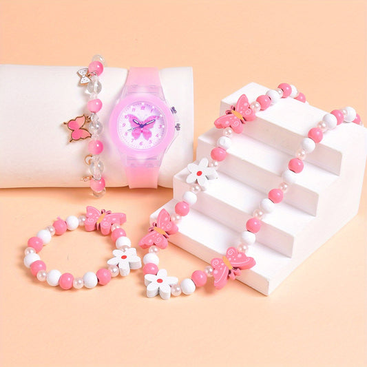 4pcs Butterfly Watch Set + Beaded Bracelet Accessory