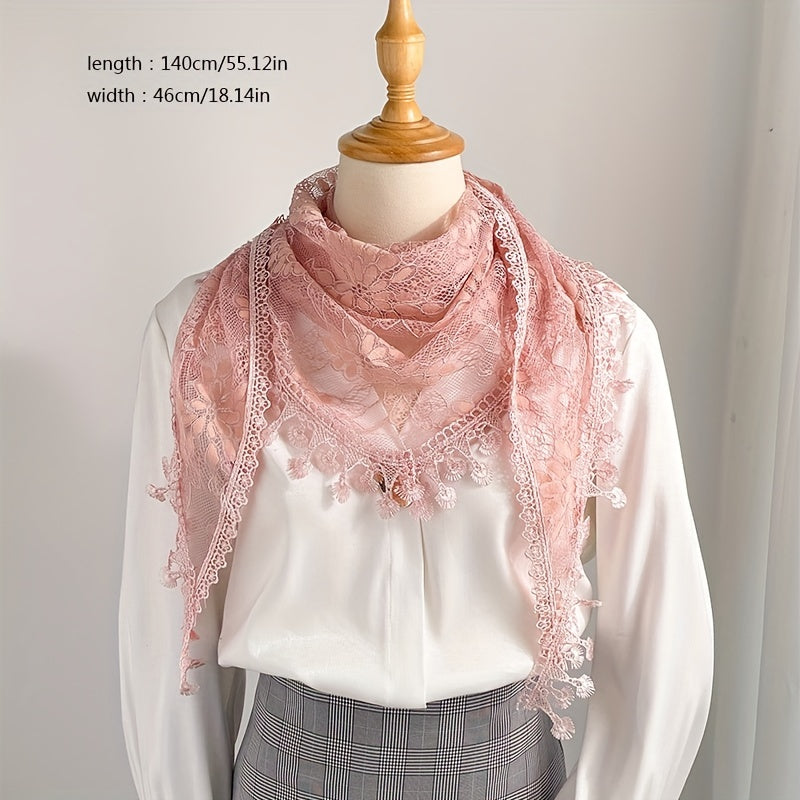 Triangle Lace Fringed Shawl Light Shoulder Wrap for Women