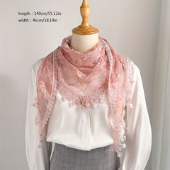 Triangle Lace Fringed Shawl Light Shoulder Wrap for Women