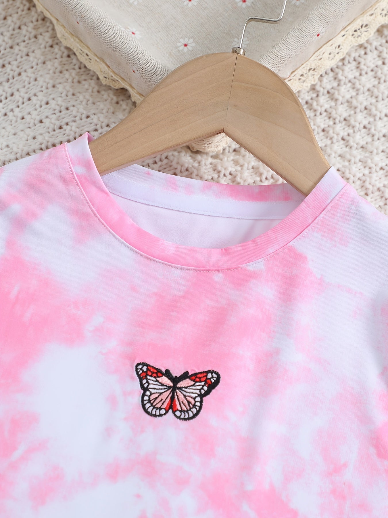 Toddler Girls Butterfly Embroidery Tie Dye Top & Sweat Pants 2pcs Sportwears
