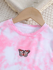 Toddler Girls Butterfly Embroidery Tie Dye Top & Sweat Pants 2pcs Sportwears