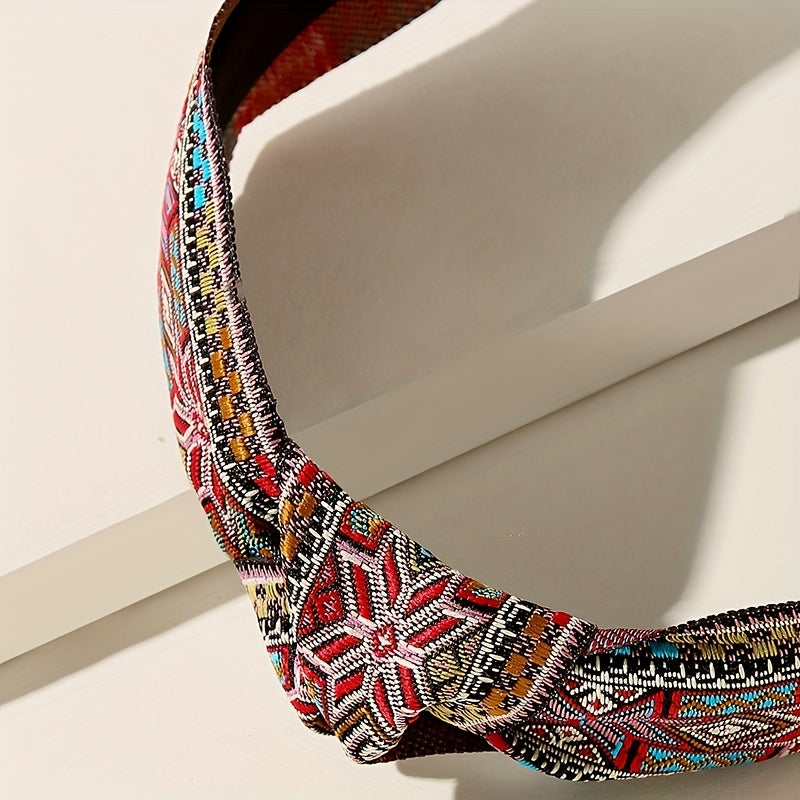 Embroidery Knotted Headband Striped Middle Knot Women's